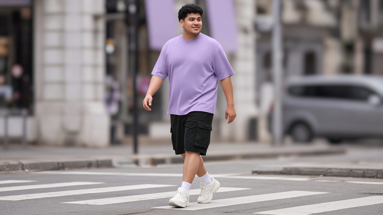 Man in a lavender tee